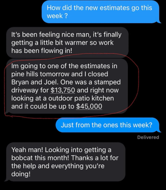 $13,750 driveway plus $45K patio